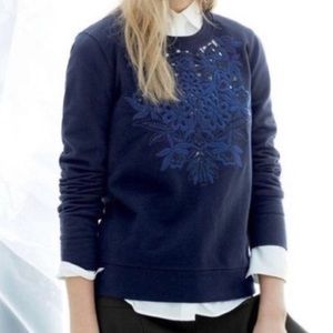 J crew Floral Embroidered Sweatshirt Cut Out Navy